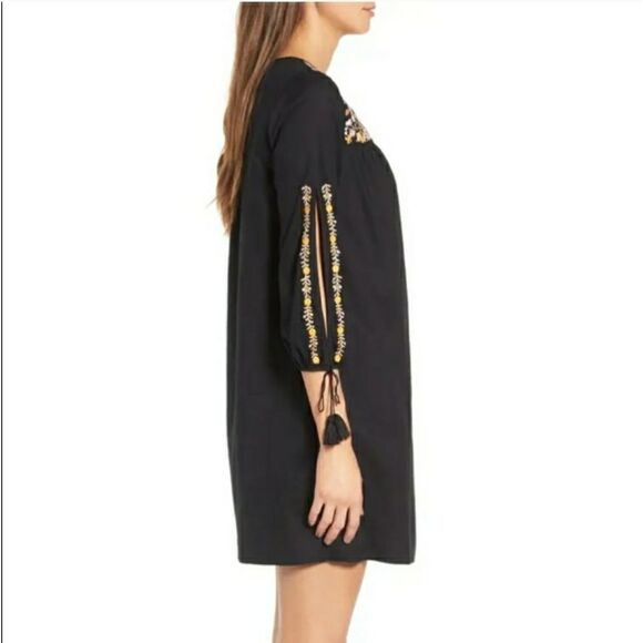 Madewell Embroidered Slit Sleeve Black Dress XS - Picture 3 of 16